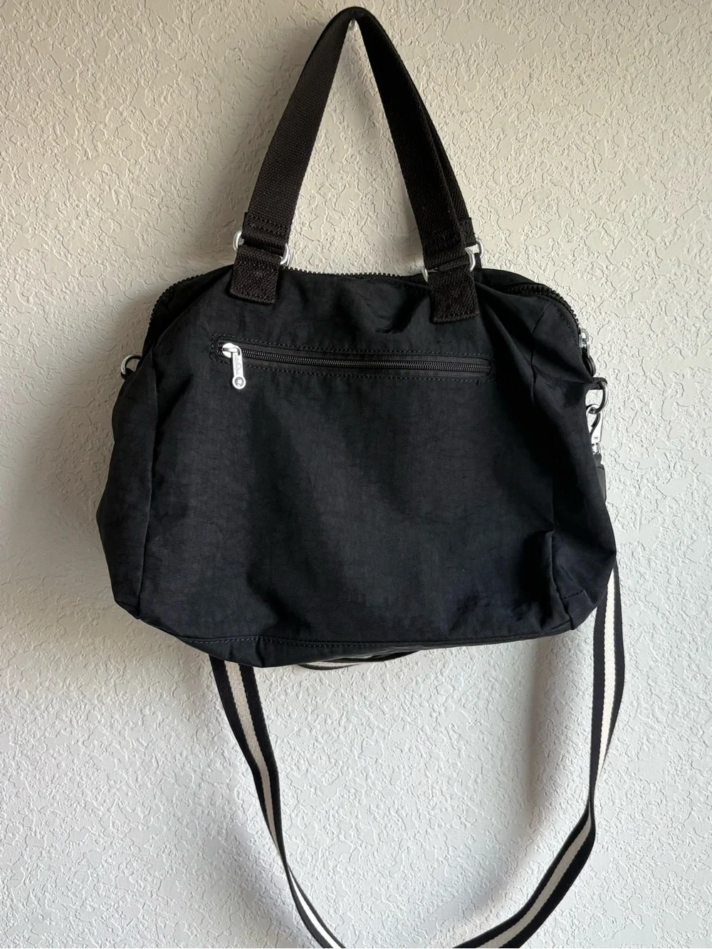 Kipling Black Nylon Satchel Crossbody Bag Adjustable Stripe Strap
